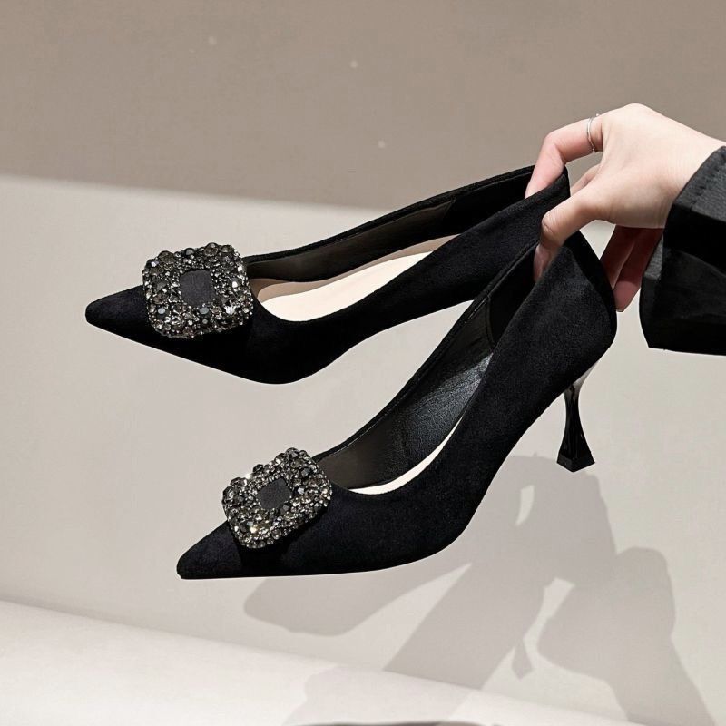 Commuting High-Heeled Shoes for Women, Stiletto Heels, Square Buckles, Rhinestones, Interview Professional French Style Shoes for Women, Shallow Mouth, Not Tired after Standing for a Long Time Commuting High-Heeled Shoes for Women, Stiletto Heels, Square Buckles, Rhinestones, Interview Professional French Style Shoes for Women, Shallow Mouth, Not Tired after Standing for a Long Time