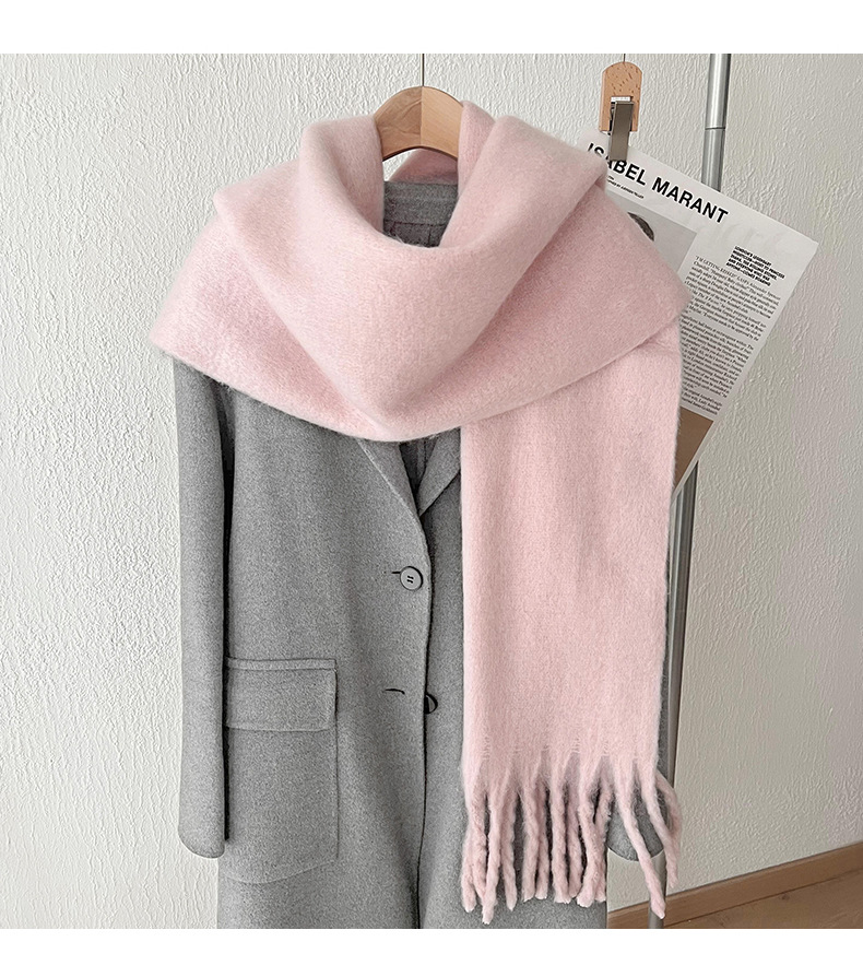 Solid color mohair with lazy style, soft fluffy solid color, big pull hair warm scarf for students and couples_voghion.com