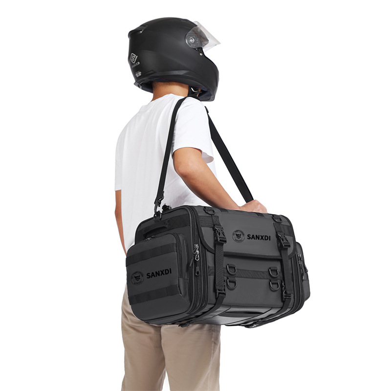 SANXDI bolsa de asiento trasero de motocicleta, bolsa de cola de motocicleta impermeable de gran capacidad, bolsa de transporte de casco de caballero expandible