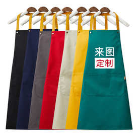 2022新款帆布围裙定印logo图案防污耐脏过漆挂脖肩带工作围裙批发