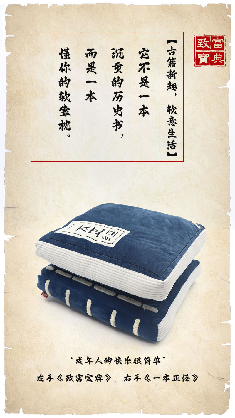Cartoon Creative Serious Wealth-Booster Guide Book Pillow Office Lumbar Pillow Cushion Backrest Waist Pad
