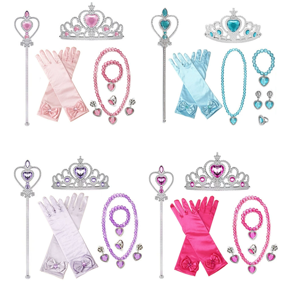 Русалка Замороженные Принцесса Любовь Ожерелье Набор Девочка Принцесса Ювелирные изделия Дети с бриллиантами Корона Волшебная палочка