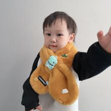 可爱卡通毛绒围巾儿童冬季保暖护颈防寒男女宝宝小恐龙围脖字母标