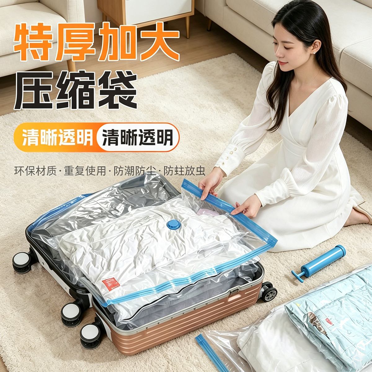 17 juegos de bolsa de compresión al vacío para ropa doméstica, bolsas de acabado de cama, bolsas de extracción de aire transparentes grandes, comercio exterior