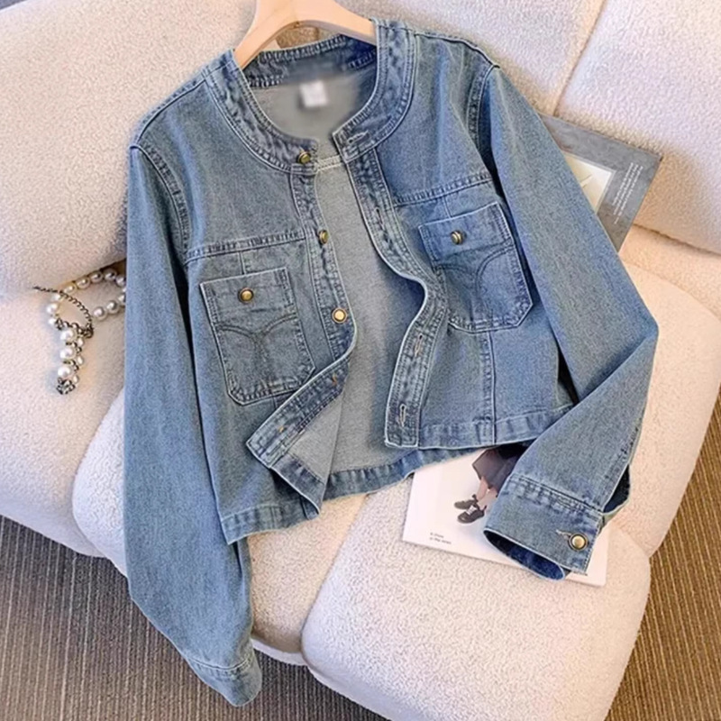 Short Denim Jacket for Women, New for Spring and Autumn, Loose Fit, Slimming, Petite Size, Casual Single-Breasted Denim Jacket for Women A10490