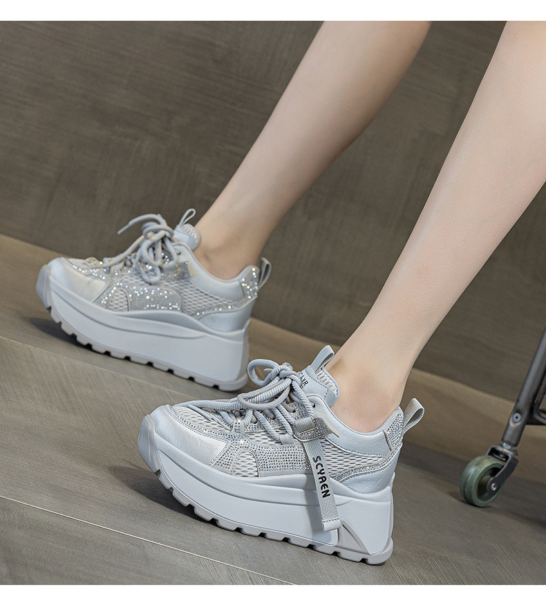 Giày sneaker nữ đế dày phong cách cổ điển phối lưới và da — Vàng lưới 5027-1, Đỏ da 5027, Xám lưới 5027-1, Đỏ lưới 5027-1 chi tiết 41