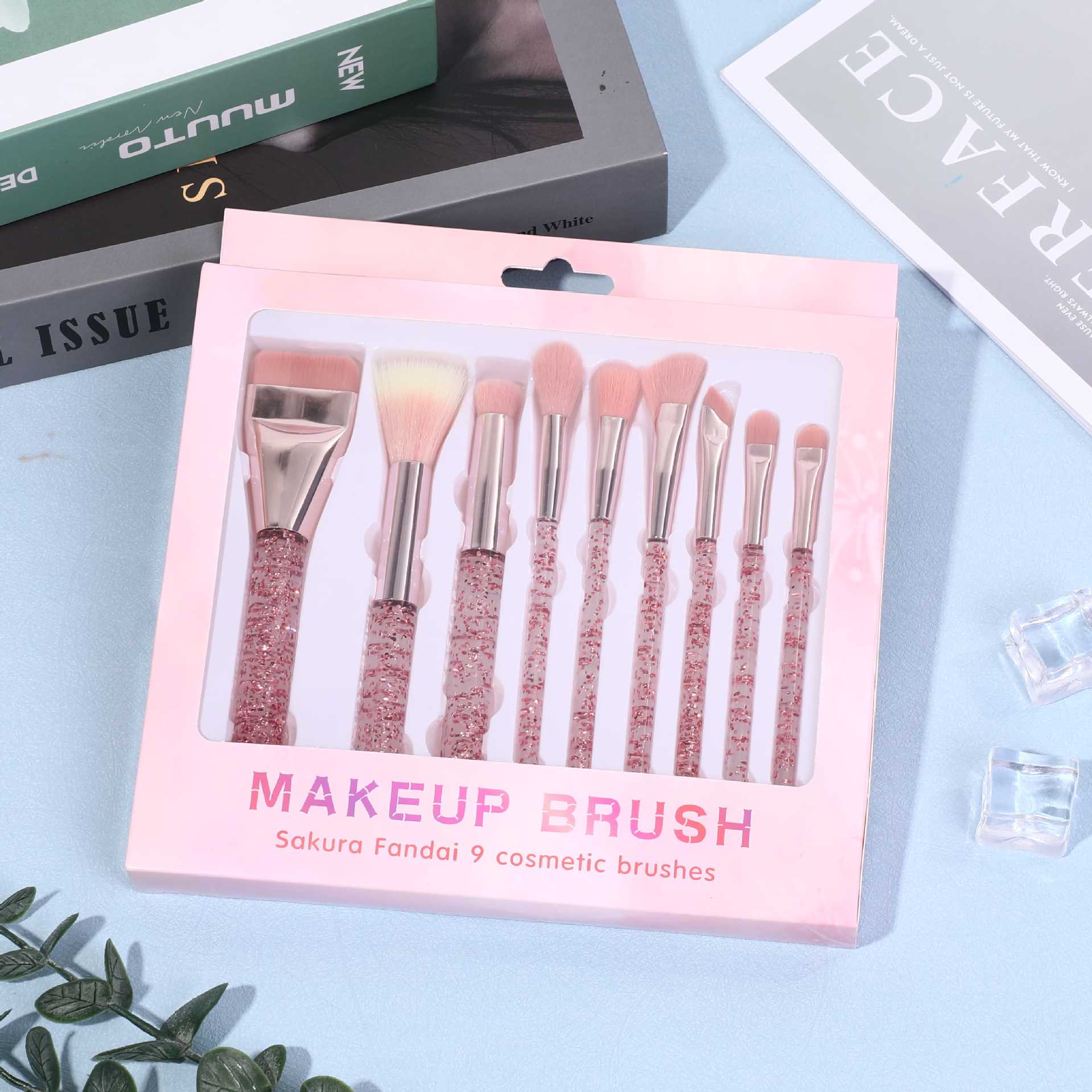 Productos explosivos transfronterizos de cerezo en polvo Dai9 cepillo de maquillaje de cristal, un cepillo de base de palabra, un conjunto completo de cepillo de maquillaje de belleza