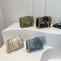 呢子鏈條小方包包女包2024新款時尚單肩包跨境外貿代發百搭斜挎包