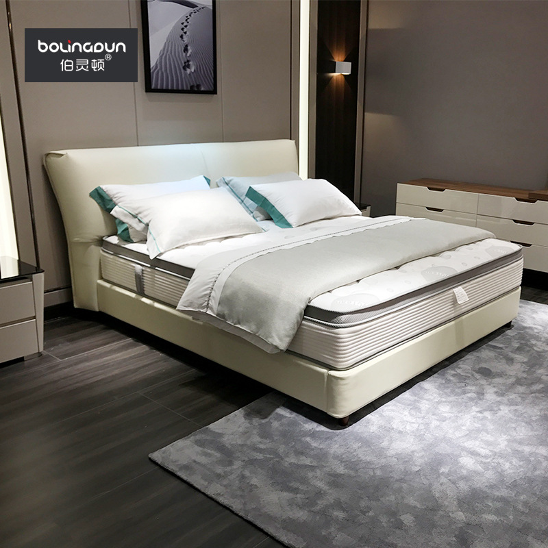 Italian modern Master Bedroom The first layer Leather bed Small apartment Trimming Double bed 3059