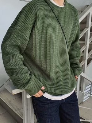 Demi-season solid color knitted trend sweater for leisure with a…
