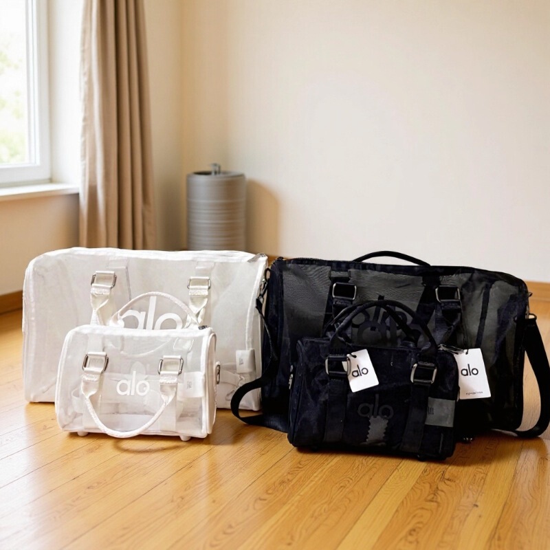 Alo Transparent Mesh Travel Bag Women's Large Capacity Shoulder Crossbody Bag Yoga Fitness Storage Luggage Sports Bag Women
