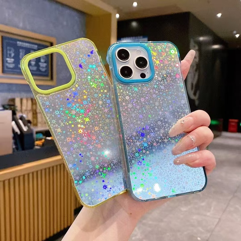 适用iphone16promax韩风金箔星闪手机壳苹果15无边框新款保护套女|undefined