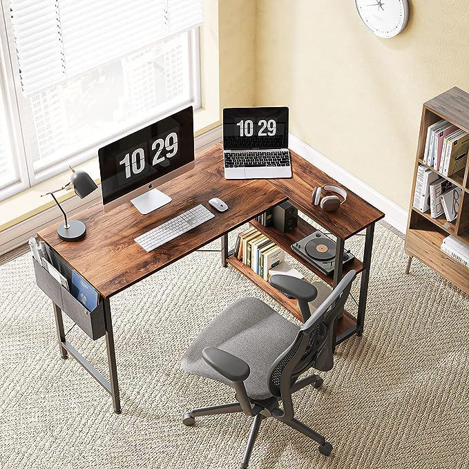 L-Shaped Computer Desk with Storage Shelves Home Office Corner Desk Study Writing Table