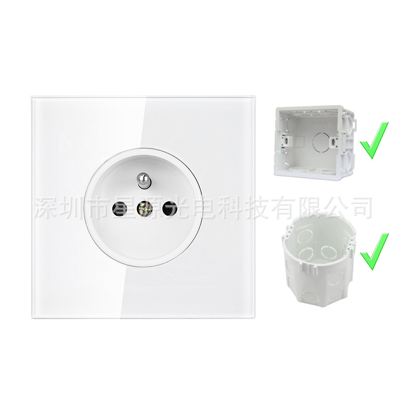 86型法式德式嵌入式墙壁插座跨境暗装钢化玻璃面板16A插座批发
