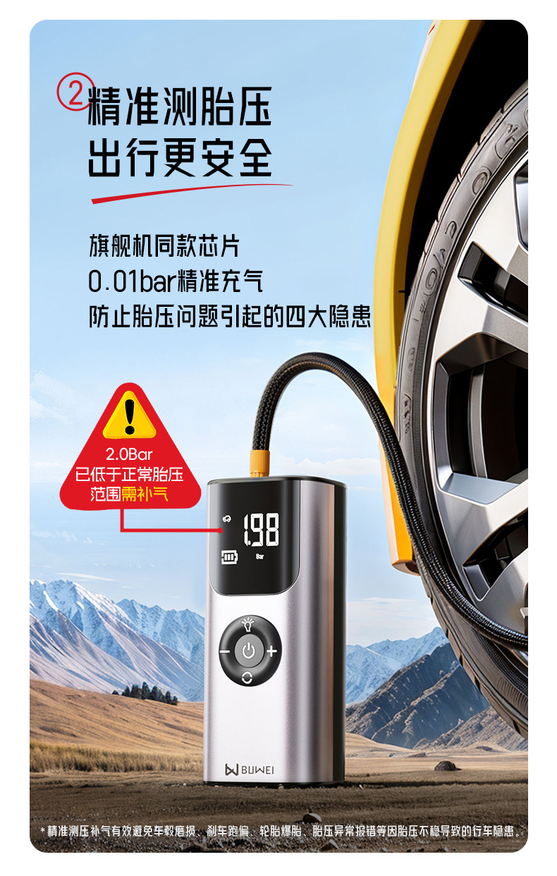 Car Air Pump, Portable Wireless Inflator, Automatic High-Pressure Inflator for Car Tires, Mobile Phone Charging Port