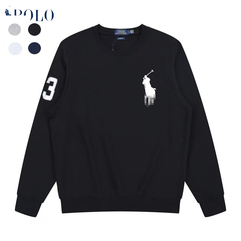 Spring and Autumn New Ralph Lauren Crew Neck Sweatshirt with Embroidered Large Horse Logo Polo Long-Sleeve Casual Top for Men and Women in Stock Trendy
