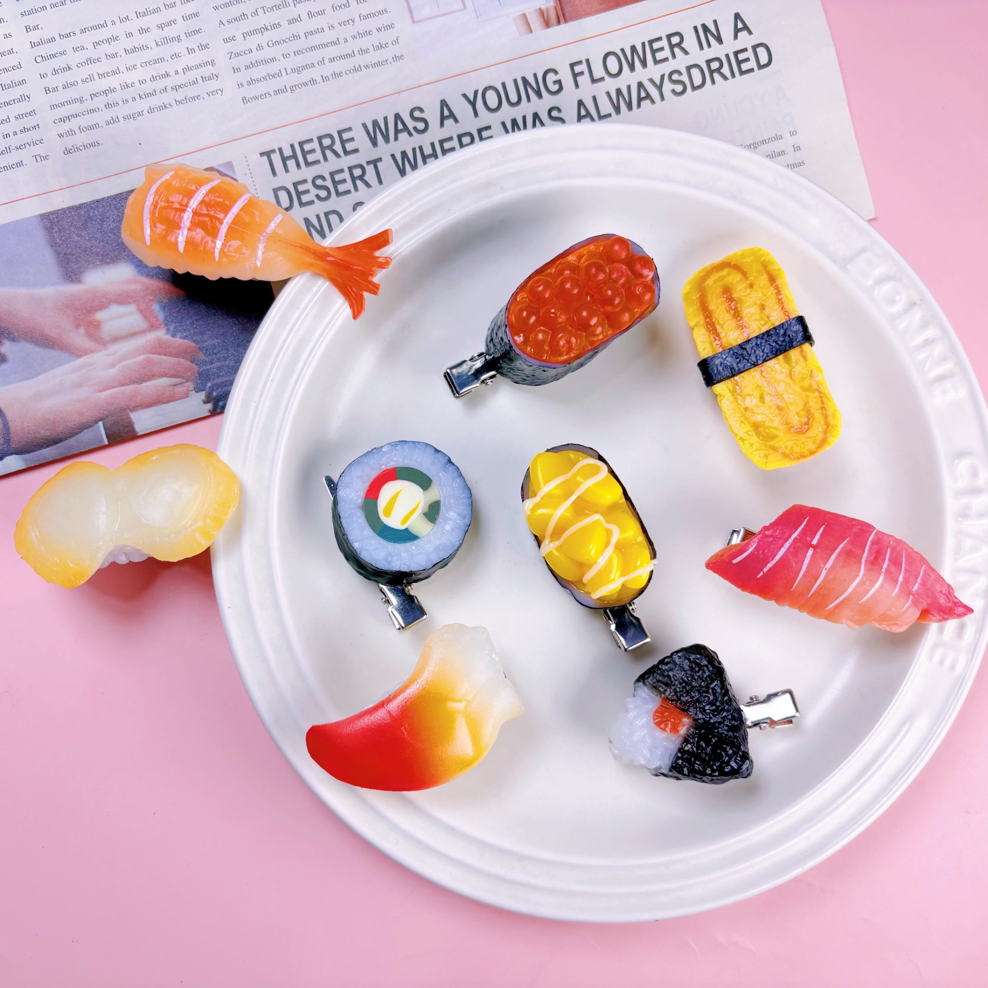 日韩仿真寿司发夹创意PVC食玩发卡少女可爱发饰日料周边头饰批发