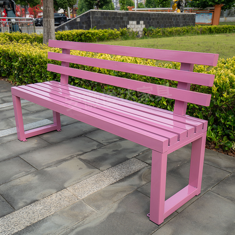 Trendy Pink Long Bench with Backrest, All-Iron Long Bench, Park Chair, Outdoor Bench under the Window