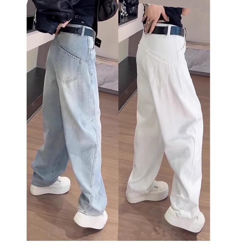 American High Street 2025 Spring New Style This Year's Popular High-Waisted Loose Straight Washed Scimitar Narrow Jeans