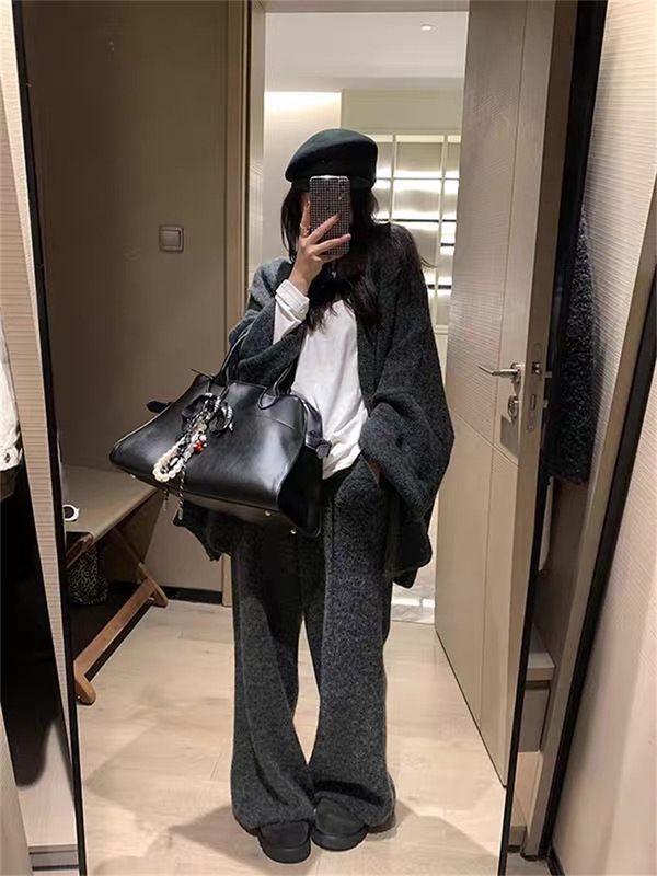 欧洲站跨境高级感穿搭针织套装女秋冬装宽松慵懒阔腿裤毛衣两件套|undefined