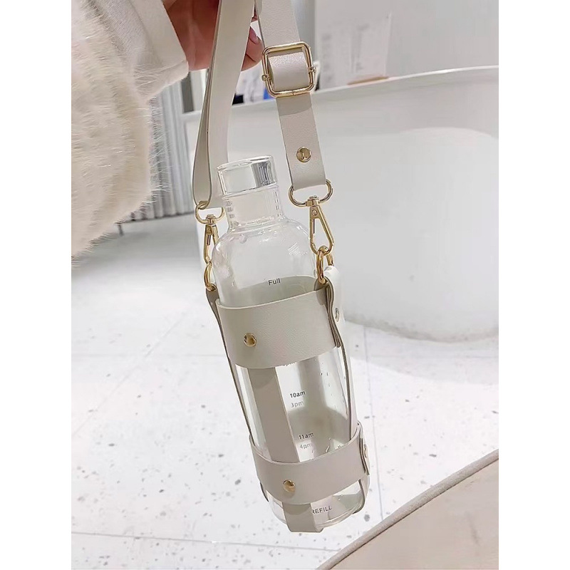 Taza de agua de vidrio para niños con escala de tiempo, alta calidad facial, transparente y portátil, taza de agua de jugo de fruta de gran capacidad