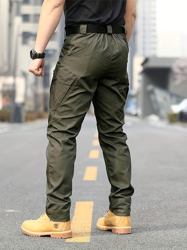 Men's Solid Color Cargo Pants With Drawstrings Casual