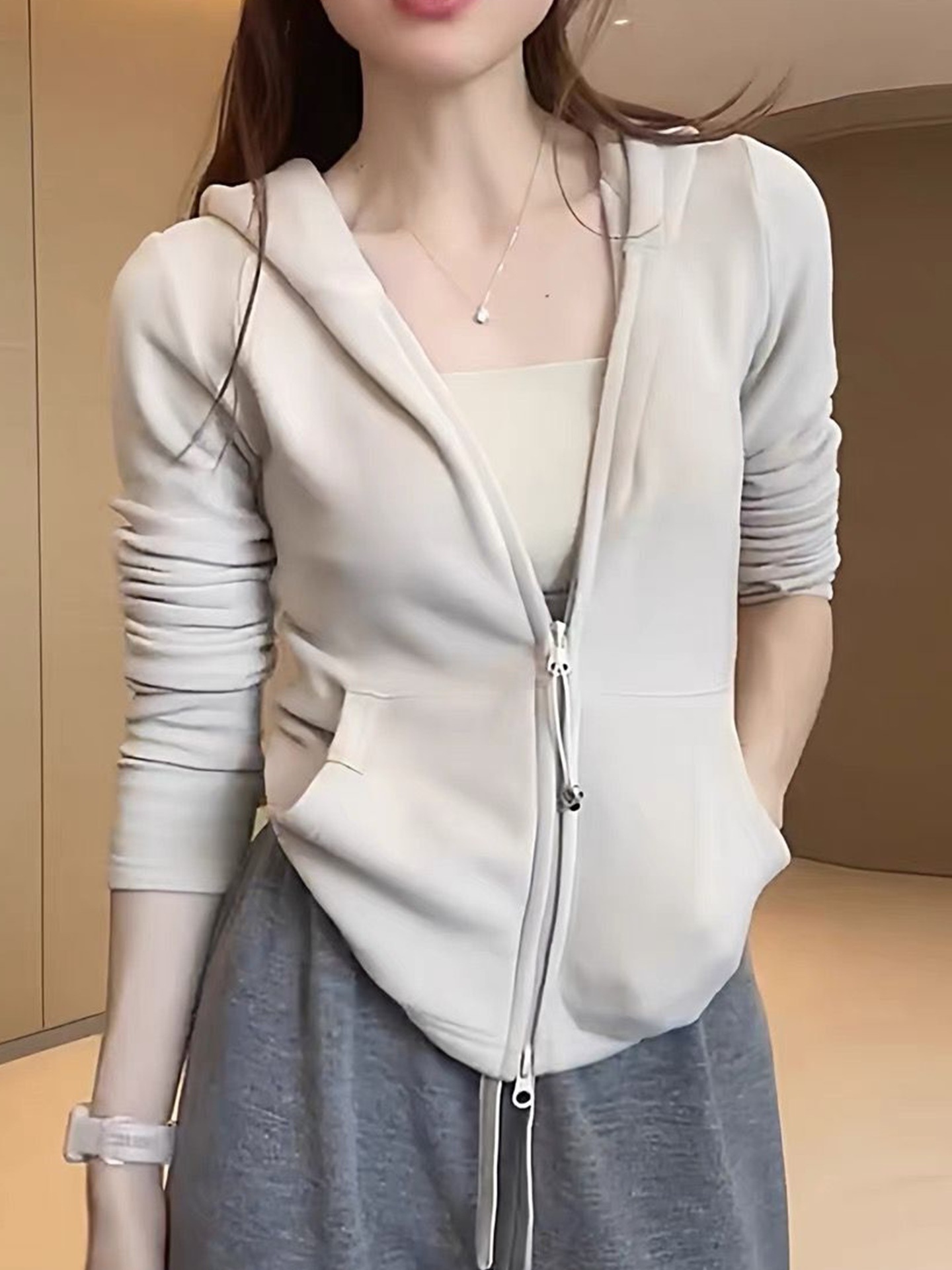 ng2510292 Ng2510292 European-style Design Zip-up Hooded Sweatshirt For Women, Autumn/winter 2025 New Slim-fit Versatile Jacket, Double-sided_ecoleips.com