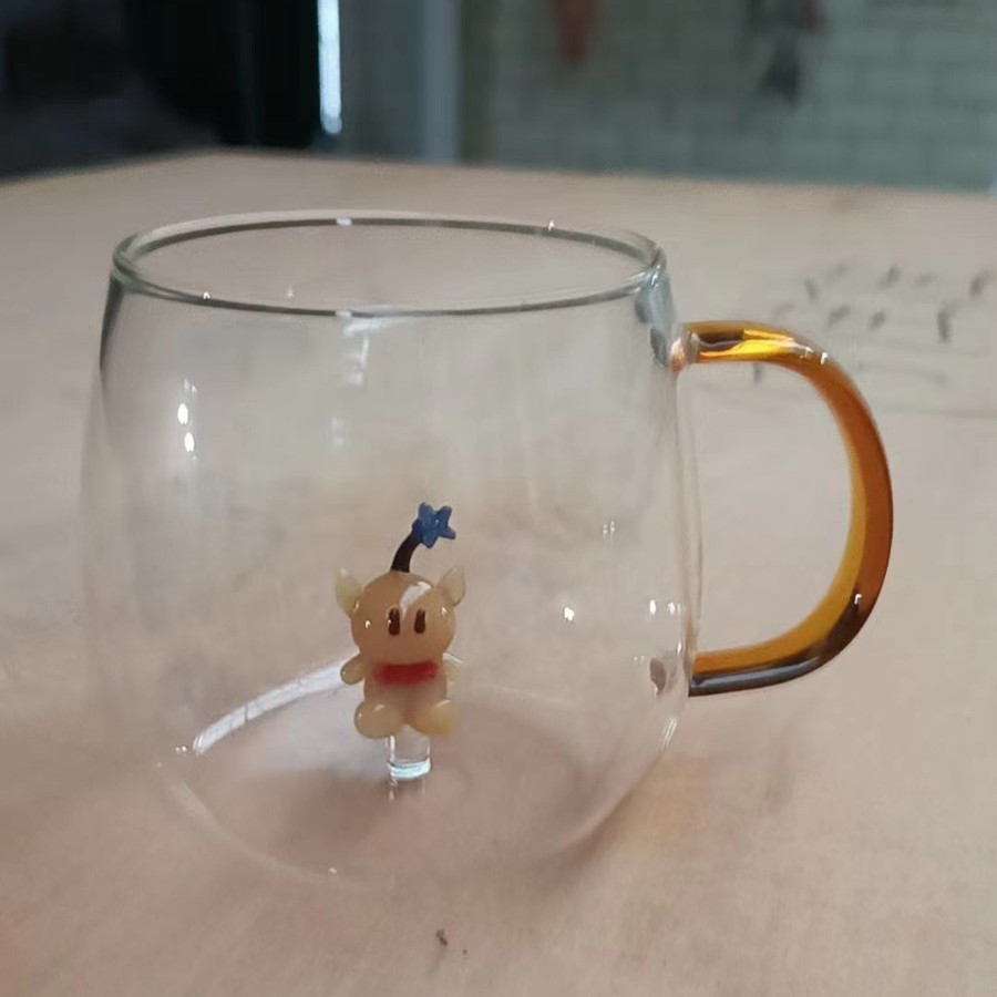 Vaso de vidrio para animales Taza de animales tridimensional de dibujos animados con borosilicato al por mayor nuevo vaso de alto valor con mango