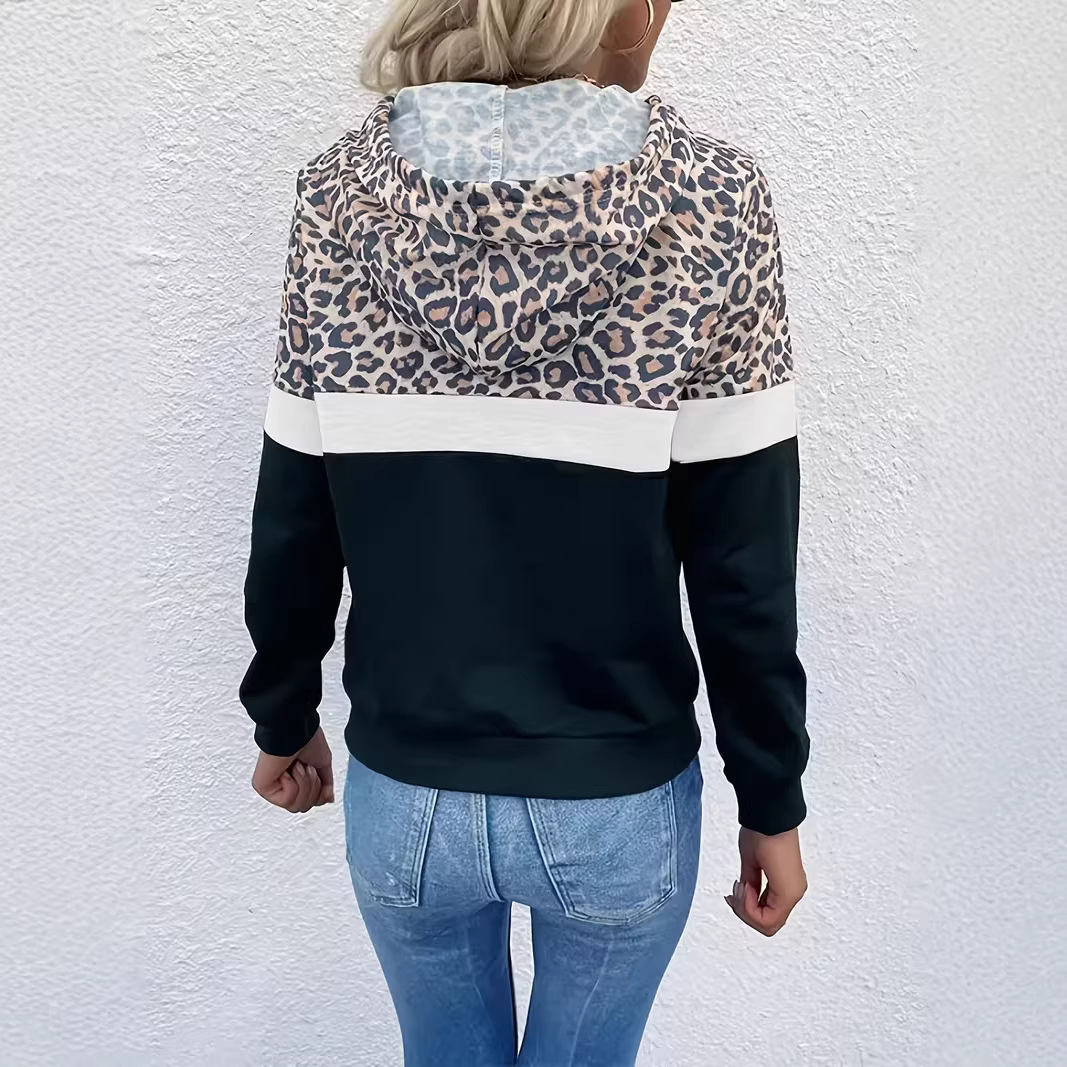 Leopard Print Long Sleeve Hooded Sweatshirt Autumn Winter New Women's Clothing_ecoleips.com