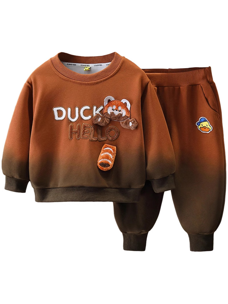 7667 traje de primavera para niños 2025 nuevo estilo estilo estilo extranjero rojo rojo ropa para niños primavera y otoño suéter degradado de dos piezas