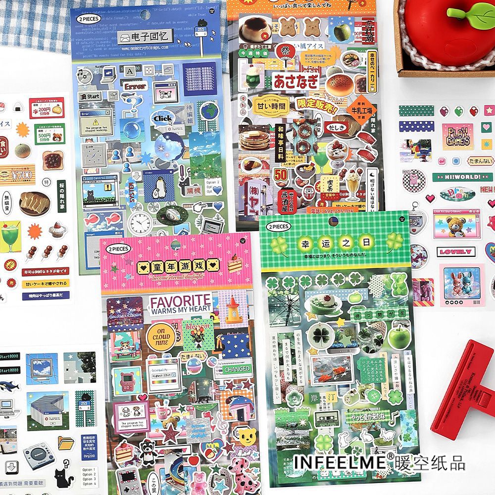 Infeel.Me Pegatinas autoadhesivas de papel sintético Serie de radio Four Seasons Comida japonesa Cuenta manual Decoración de tarjetas de bricolaje