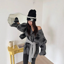 女装2025秋冬独特纹理V领宽松长袖套头毛绒针织衫毛衣韩国东大门