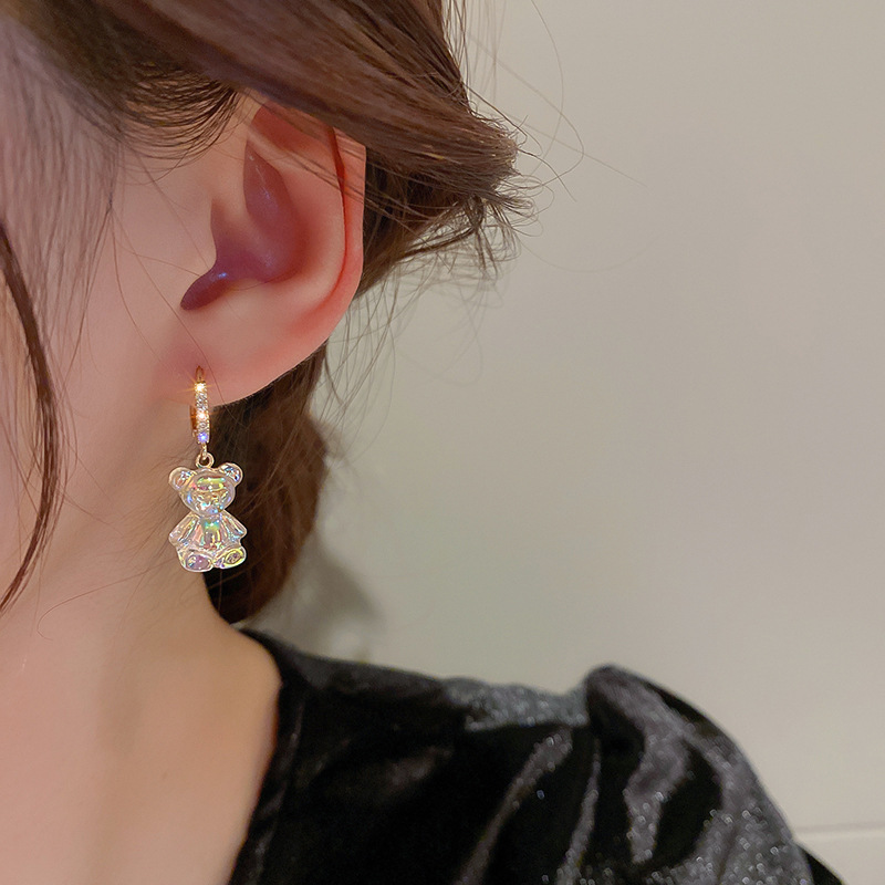 Fashion Bear Copper Inlay Zircon Dangling Earrings 1 Pair