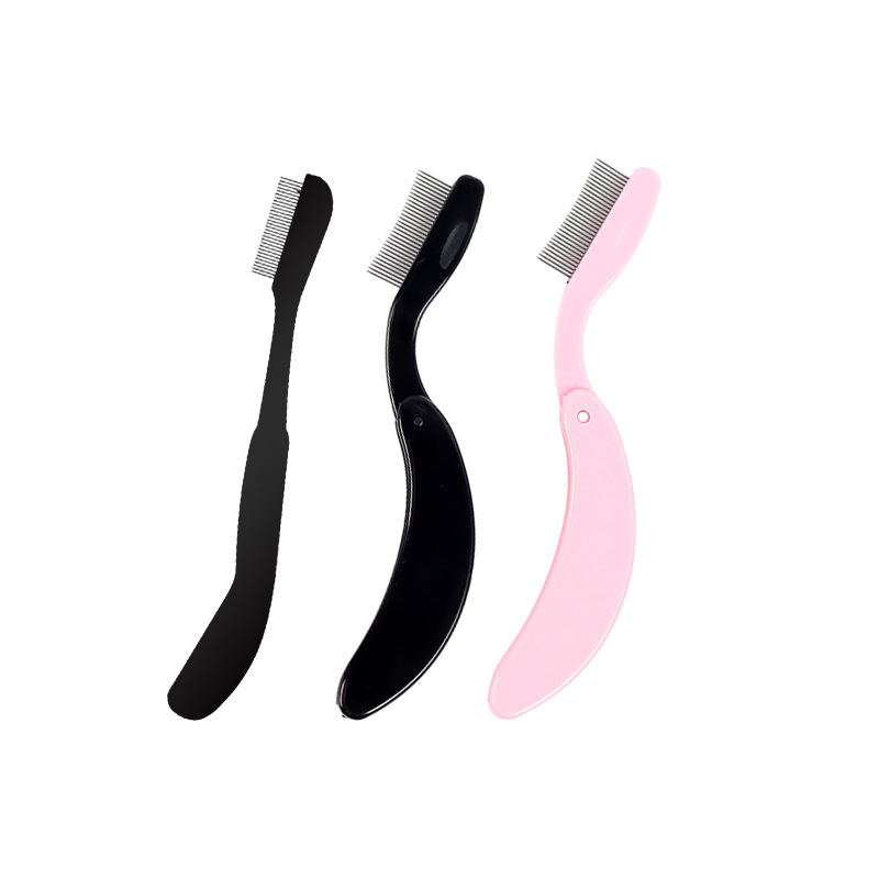 Peine de acero portátil plegable aguja de acero peine de pestañas cepillo de pestañas de acero mango de plástico curvado cepillo de pestañas