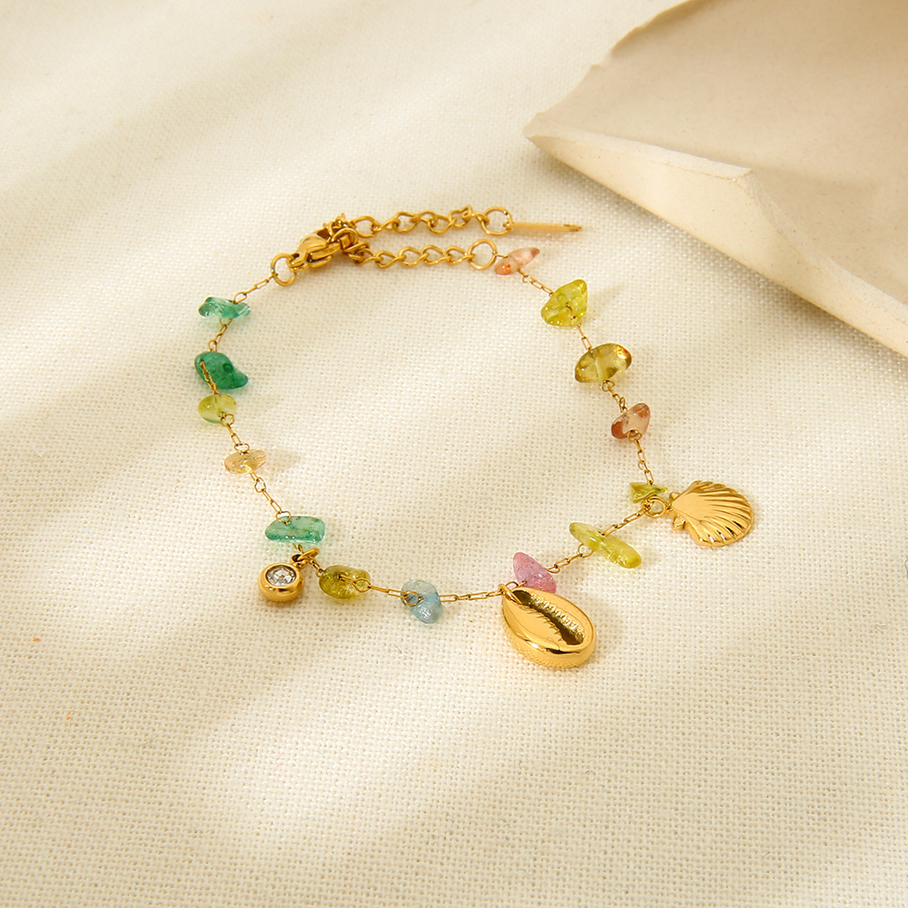 Natural Stone Inlay Material Bracelets, Necklace Classification cable chain Chain Type 1 Piece Quantity Wholesale Jewelry Fairy Style Marine Style Modern Style Starfish Shell 304 Stainless Steel Gravel 18K Gold Plated Plating Cable Chain Bracelets Necklace