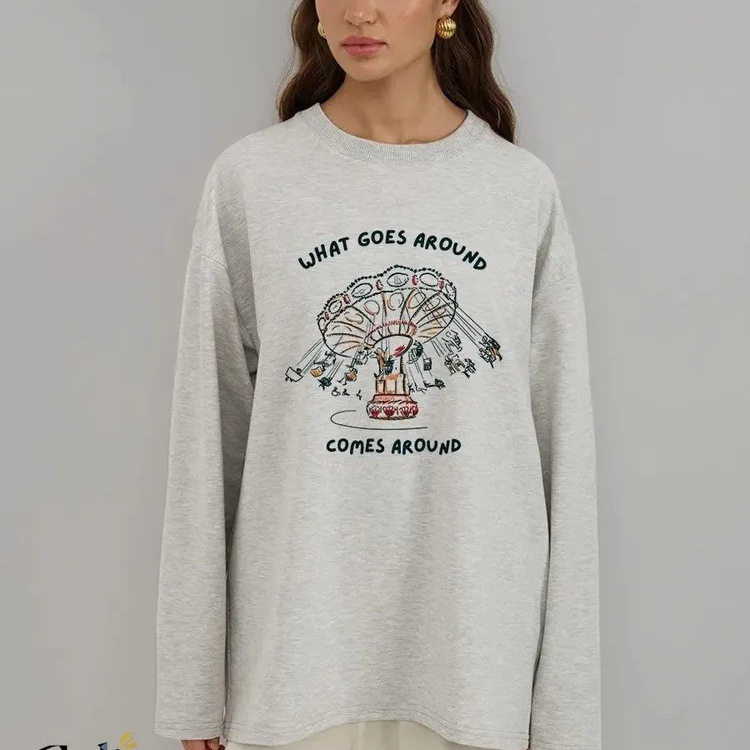 Pure cotton long-sleeve European and American style trendy cartoon t-shirt for women, new niche design Pure cotton long-sleeve European and American style trendy cartoon t-shirt for women, new niche design