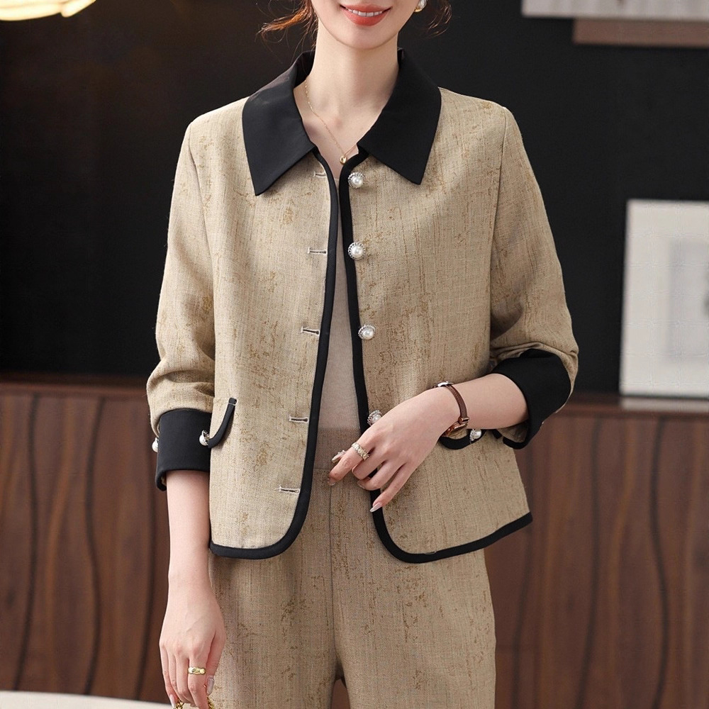 中年妈妈春装休闲西装外套2025新款中老年上衣女春秋季套装两件套