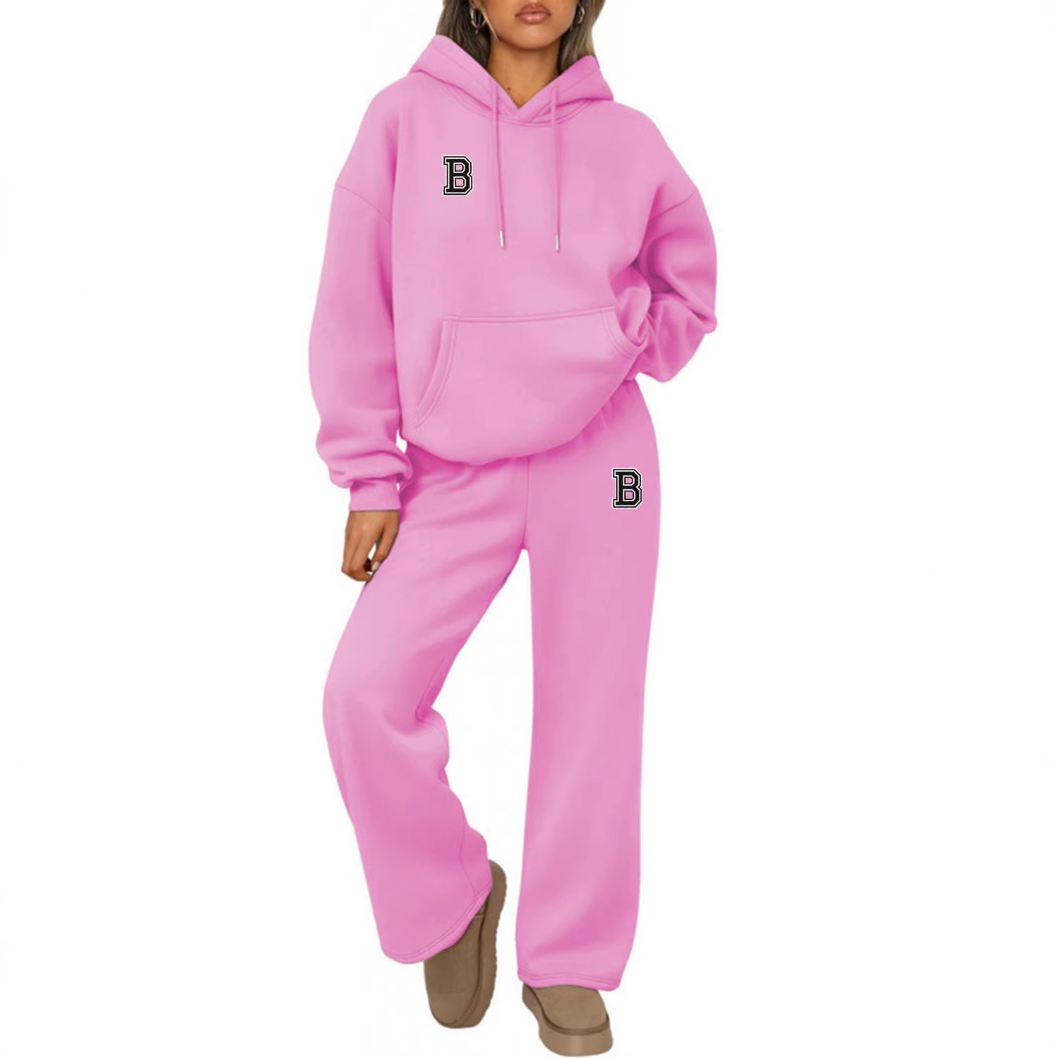 Letter Print Hoodie Sweatshirt Set Wide Leg Pants Straight Leg Pants Autumn Winter Hot Selling_ecoleips.com