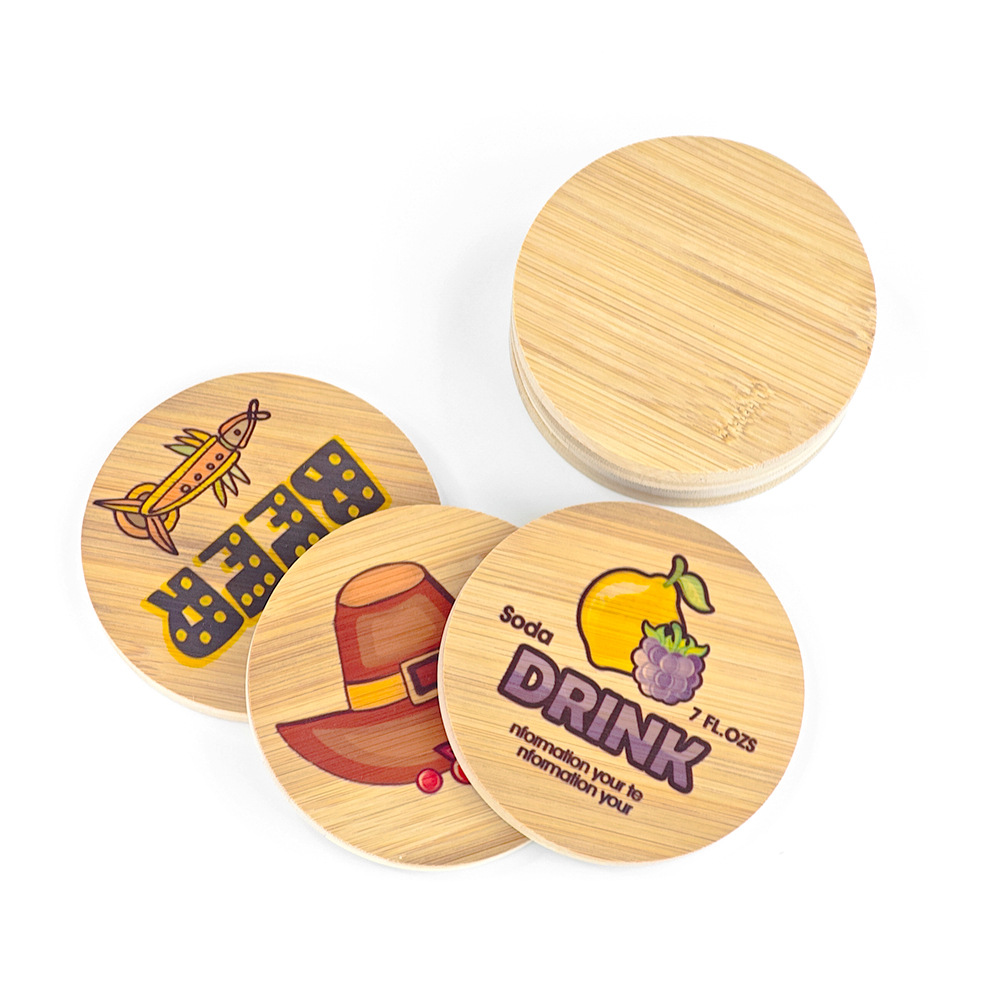 Nuevos productos de transferencia térmica de bambú y madera taza almohadilla redonda material único al por mayor