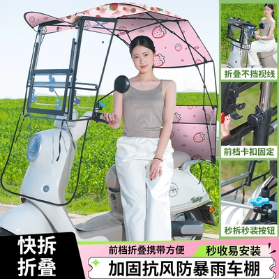 Elektromobil üçün ön şüşə çətiri (günlük) Windproof, Rainproof, Sunshade for Electric - pre-assembled-foldable-front-windshield-fully-retractable-canopy-double-sided-print-berry-best-of-both-worlds-the-car-has-a-rearview-mirror-for-taking-pictures