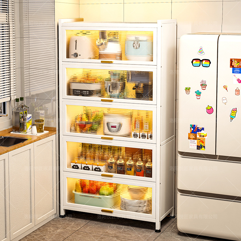 Steel Kitchen Rack Floor-Standing Multi-Layer Household Microwave Oven Dust-Proof Storage Cabinet Cabinet Tableware Storage Cabinet