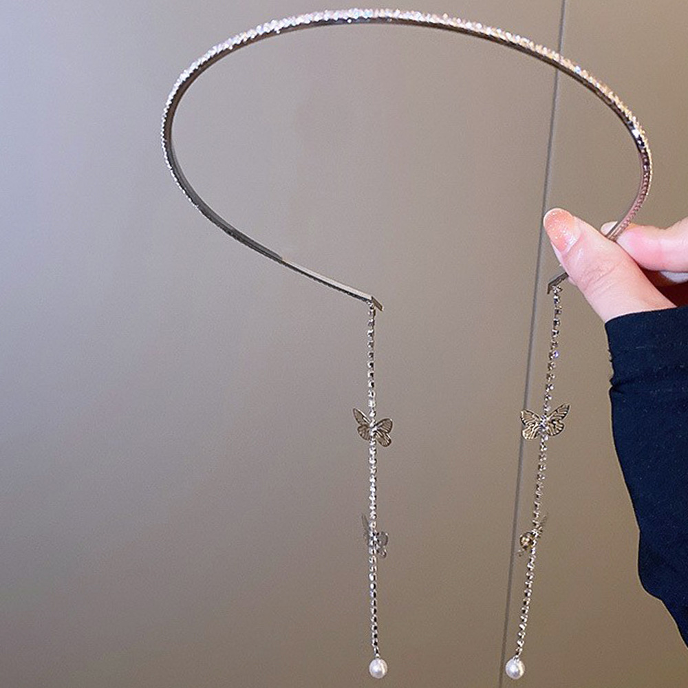 Super Fairy and Sweet New Butterfly Headband with Rhinestone Tassel Pendant Design Korean Sweet Girl Exquisite Hair Accessories Headband Accessories