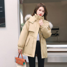 冬装新款可拆卸毛领宽松连帽抽绳加绒加厚服显瘦外套女