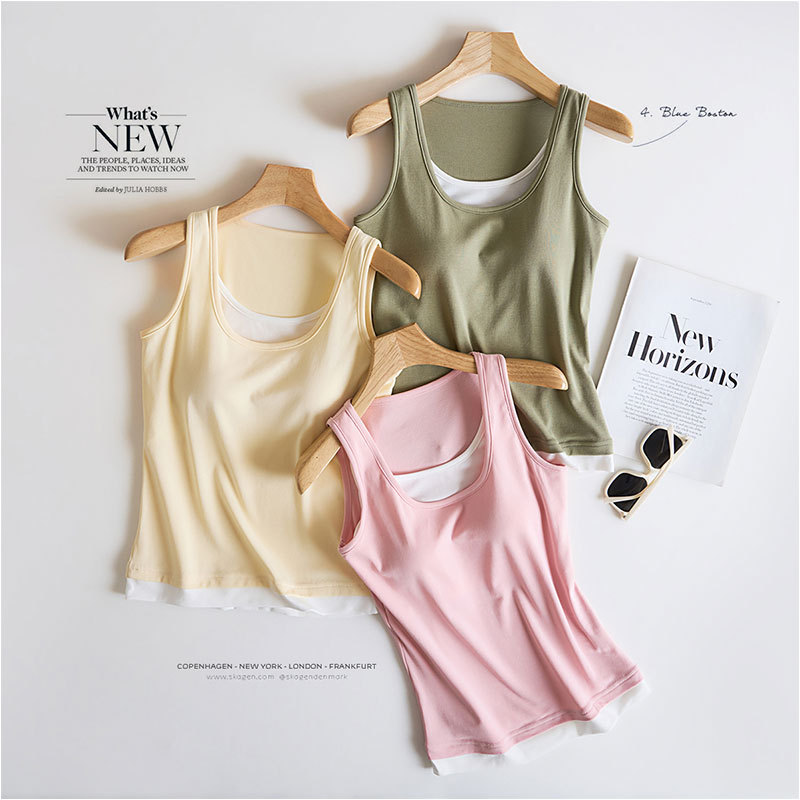 7A Antibacterial Lyocell Cotton Belt Chest Pad Fake Two-piece Vest Women's Sling Inner Summer All-match Base Slim-fit Top