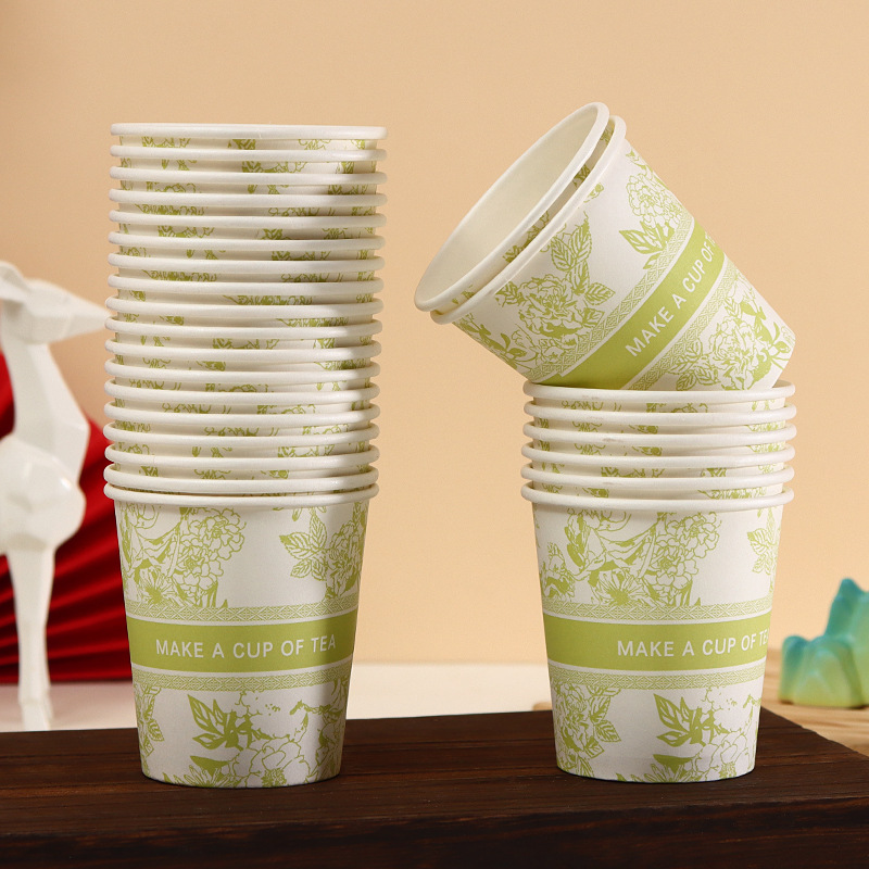 Taza de papel desechable engrosada y endurecida taza de flores resistente a quemaduras oficina doméstica agua potable taza de té de leche de café bebida caliente