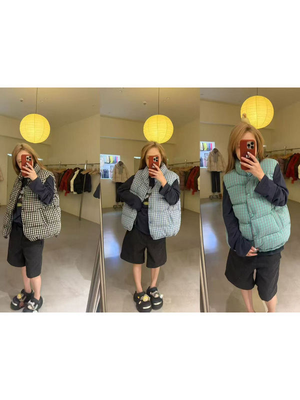 韩国东大门格子羽绒服马甲女2025秋冬新款90白鸭绒宽松立领背心潮|undefined