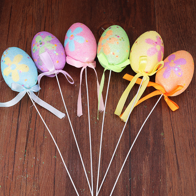Insertar palillo lentejuelas colorido huevo de Pascua huevo de juguete de dibujos animados del Día de Decoración Pascua 4*6cm espuma colorido huevo palillos