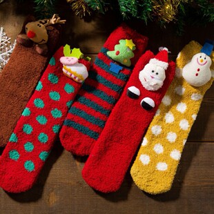 New Children's Parent-Child Christmas Socks Stereo Adult Doll Cartoon Coral Fleece Floor Socks Anti-Slip Warm