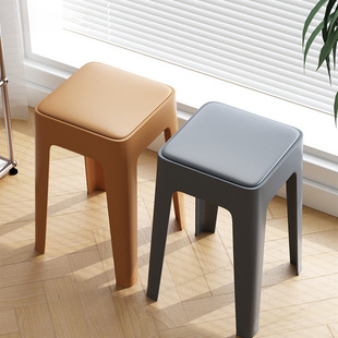 Trendy Plastic Stool for Home Use, Thickened and Stackable, Modern Minimalist High Stool, Soft Cushion Dining Stool, Sturdy and Durable, Spare
