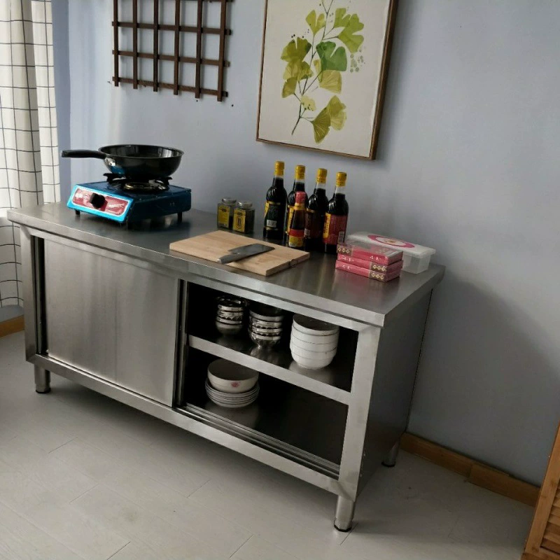 Рабочая поверхность из нержавеющей стали с раздвижной дверцей, кухонная операция, специальная разделочная доска, стол для резки овощей, столешница, домашний коммерческий шкаф для хранения